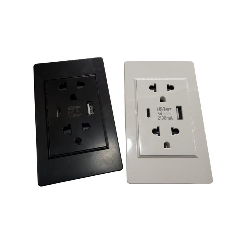 Enchufe de pared negro y blanco Domotech